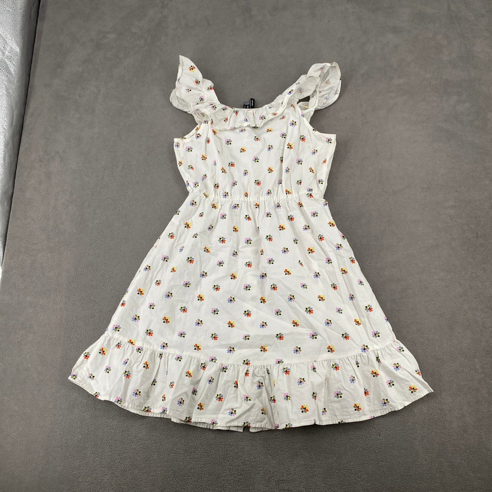Vero Moda White Floral Ruffle Button Front Mini Dress Small Sleeveless Summer - Picture 6 of 7